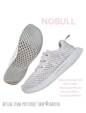 Nobull Women Diamond Mesh Runners Pink Graphic White Unisex lace-up sneakers 7.5